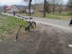 Rower stojący przy drodze asfaltowej