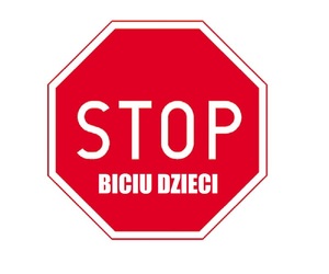 znak stop z napisem stop biciu dzieci